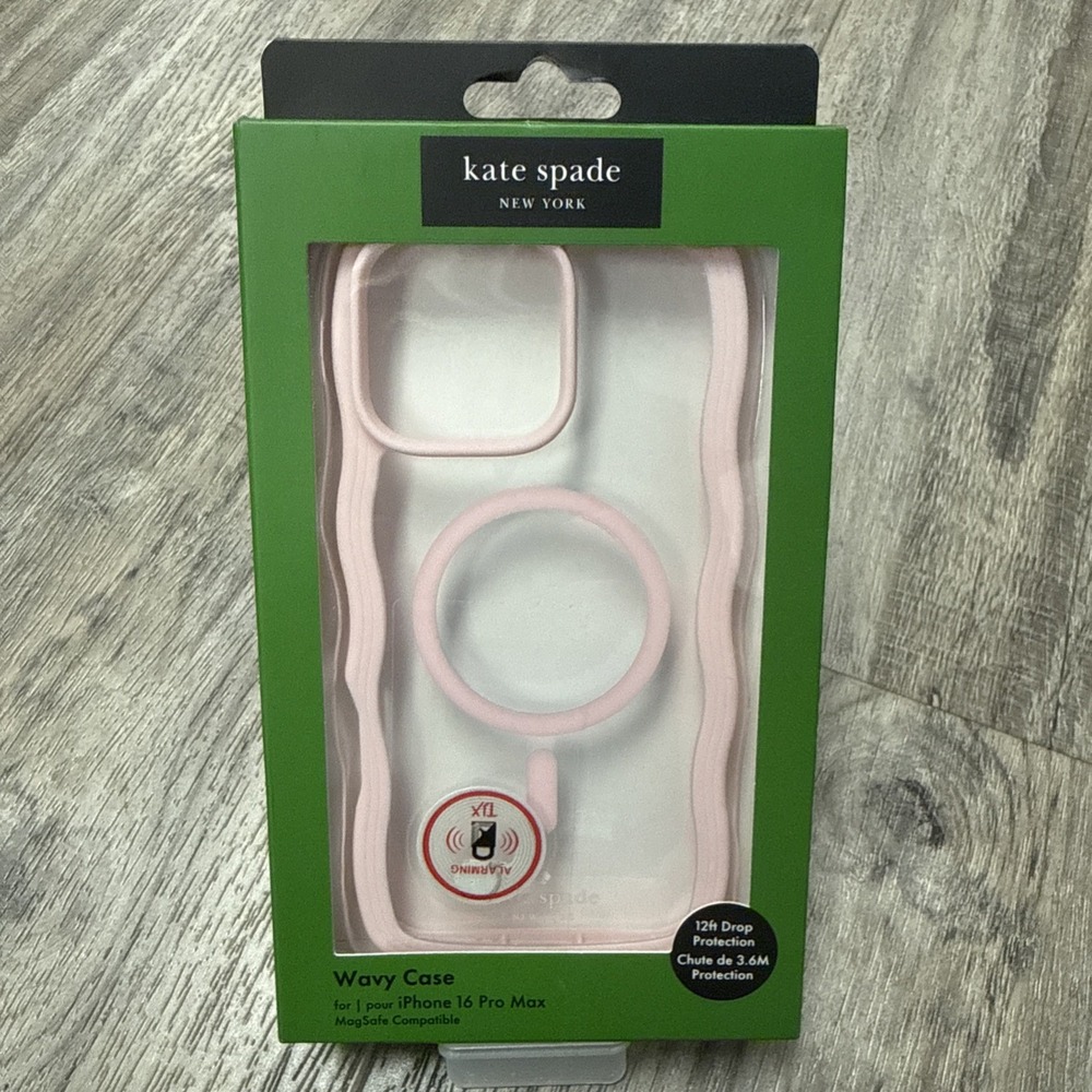 Kate Spade iPhone 16 Pro Max Case MagSafe Compatible Wavy Pink/Clear 12' Drop